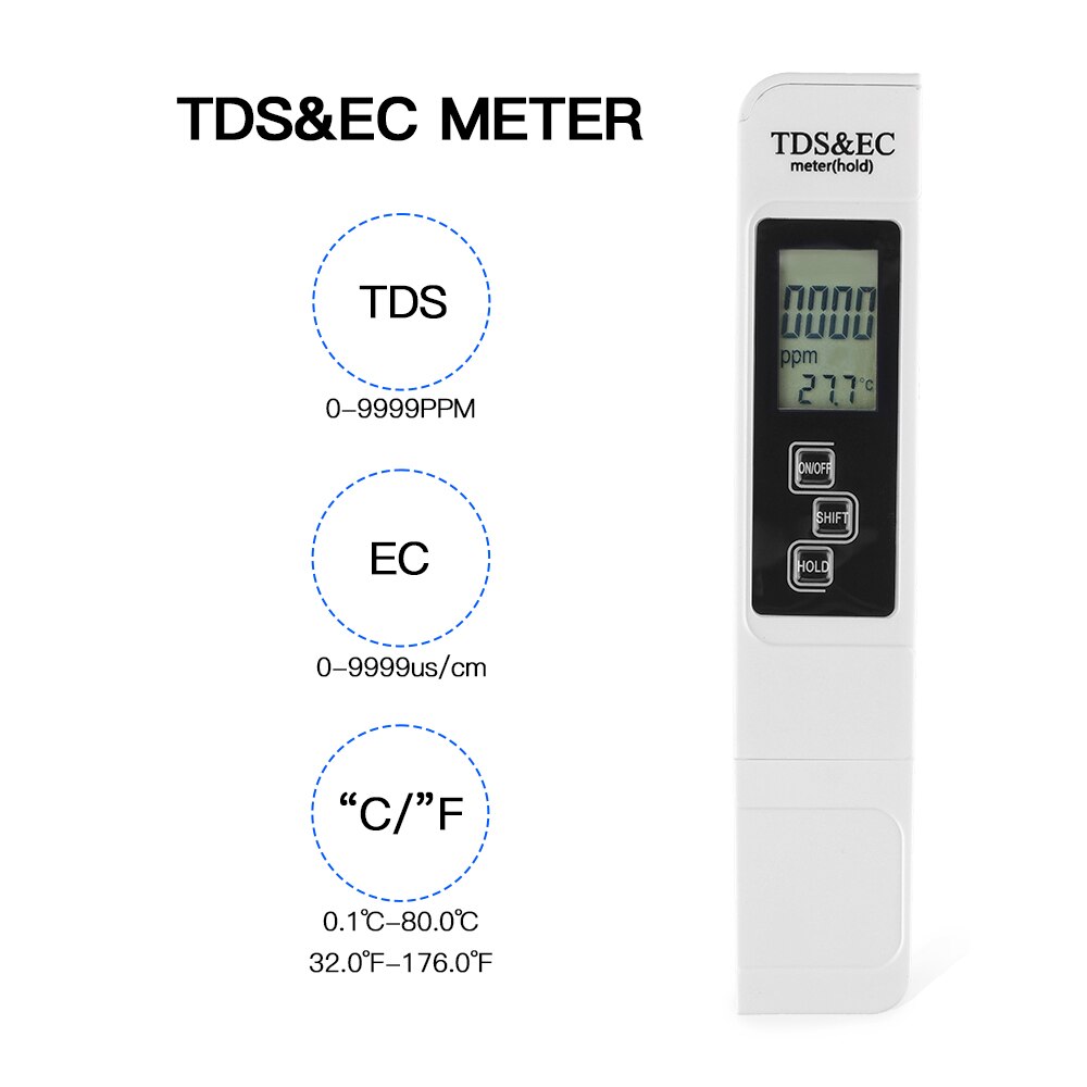 3 IN 1 디지털 수질 테스터 TDS EC 미터 범위 0-9999 PM 다기능 수질 순도 온도계 TEMP PPM 테스터